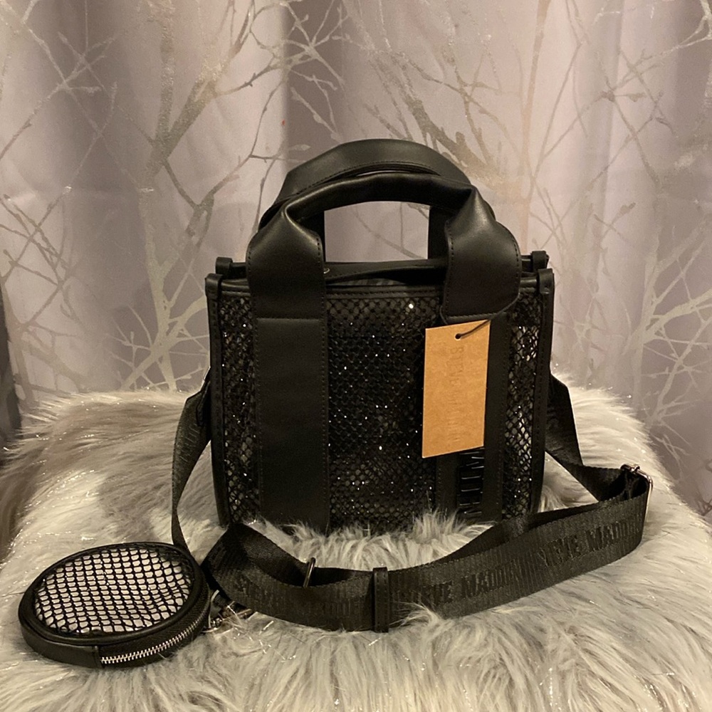 BNWT STEVE MADDEN Bwebber Clear Mesh Rhinestone Bling Satchel Crossbody Bag
